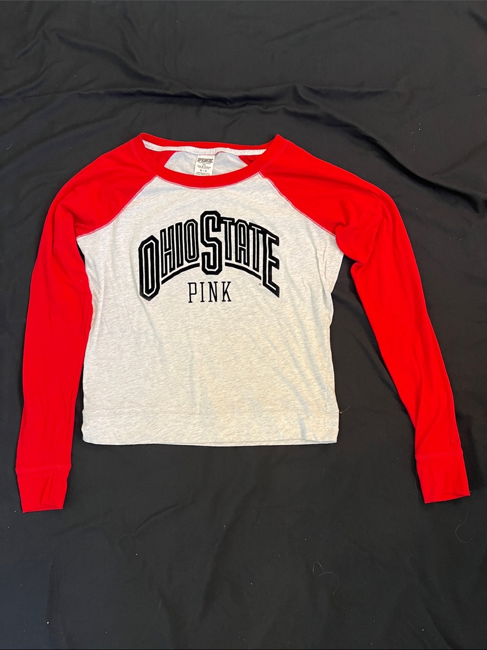 PINK Victoria's Secret Ohio State Raglan Long Sleeve Tee - Red & White